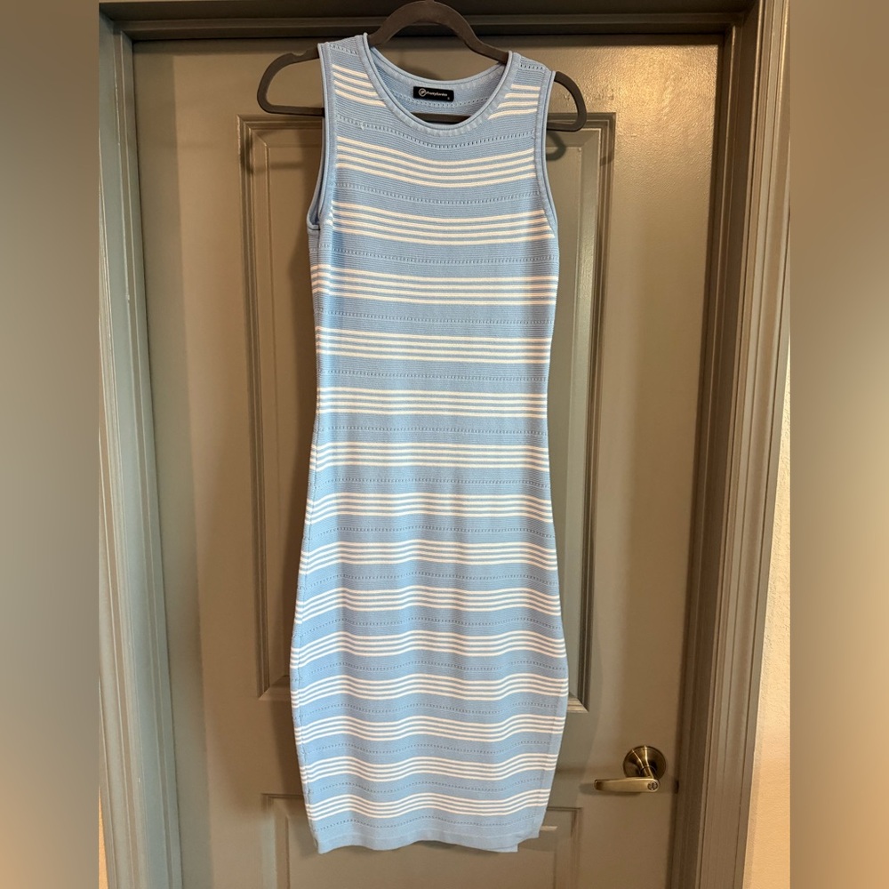 Express Light Blue and White Midi Dress